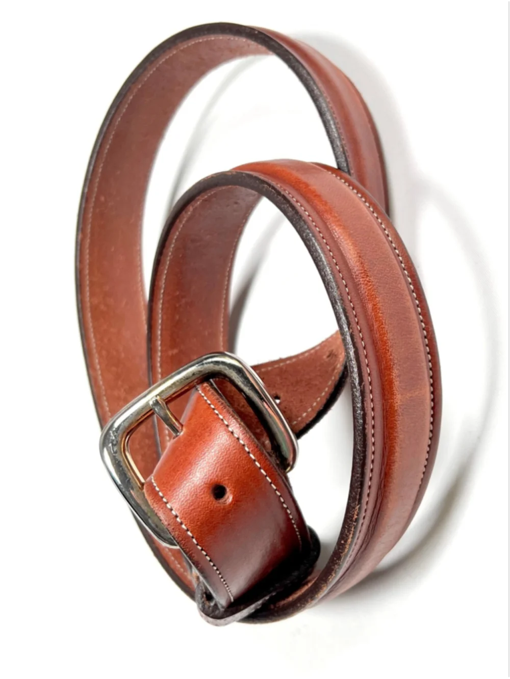 Tory Mens Leather Belt Size 38 Brown Silver Gold USA English Bridle Leather